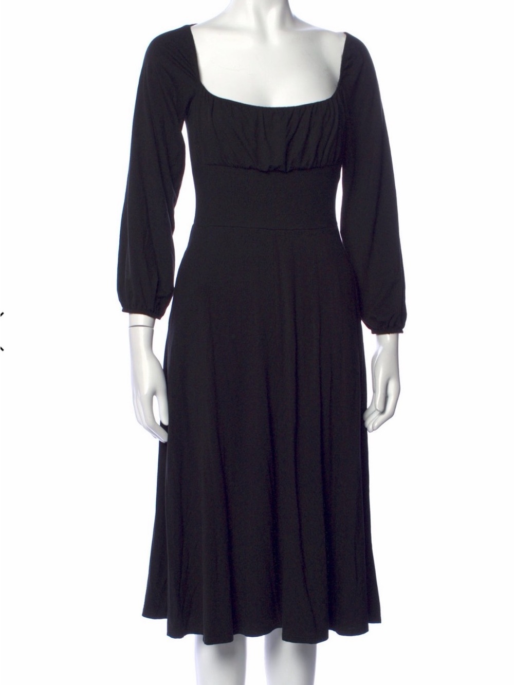 Reformation Black Quarter-Sleeve Midi Dress